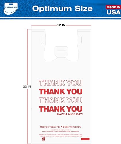Miniatura 5 de Armopak Thank You - Paquete de 1000 bolsas para camisetas (12 x 6,5 x 22 unidades), color blanco