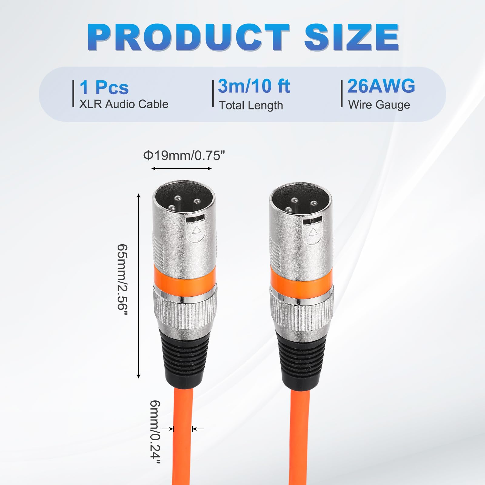 QUARKZMAN 3 m/10ft XLR męski na męski 3-pinowy profesjonalny adapter audio kable mikrofonowe do systemów PA Studio Scene, pomarańczowy