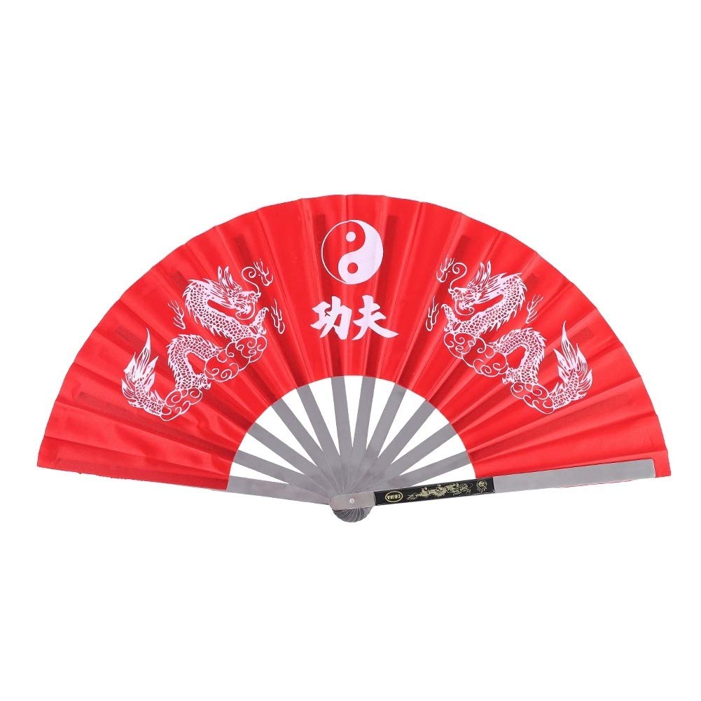 Stainless Steel Tai Chi Martial Arts Kung Fu Dance Practice Training Perfrmance Fan Red