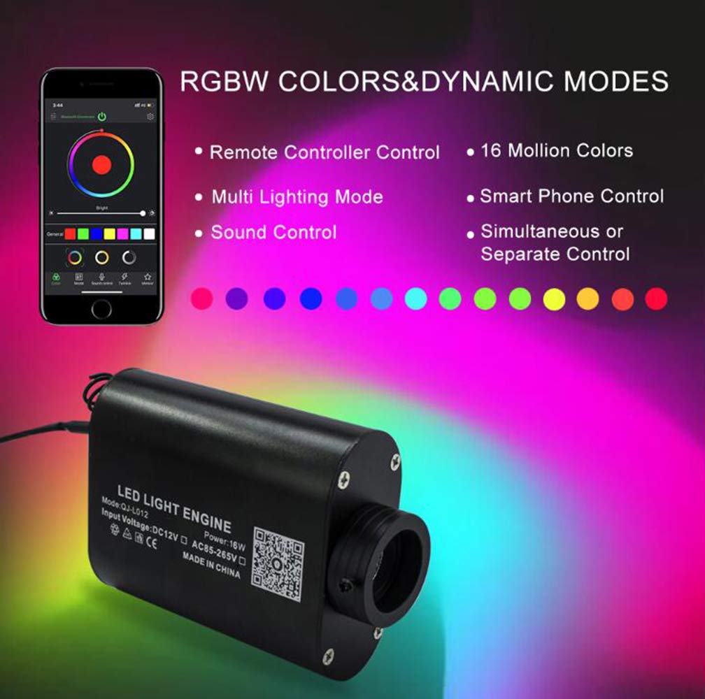Kit Bluetooth 16W RGBW de Fibra óptica de la Cortina de luz App/Remoto Punto de inflamación Cascada de iluminación sensorial de los niños Decoración casera Ligera,150pcs 0.75mm 2m