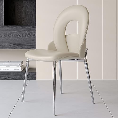 Sillas de comedor de cocina con cuero auténtico, sillas de comedor con patas de metal, silla de sala de estar, respaldo curvado, silla de cocina