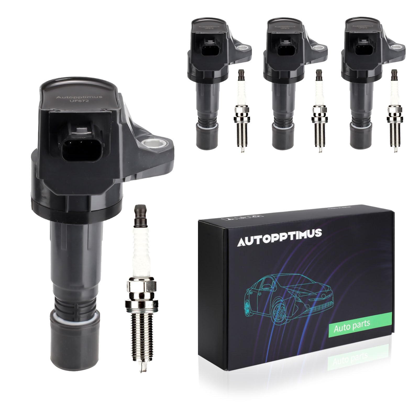 Photo 1 of Autopptimus UF672 Ignition Coils Pack and Spark Plugs Set of 4 Compatible with Honda Civic Acura ILX 2013-2015 - 1.8L L4 Replaces 22448-6N000 C1823 UF672