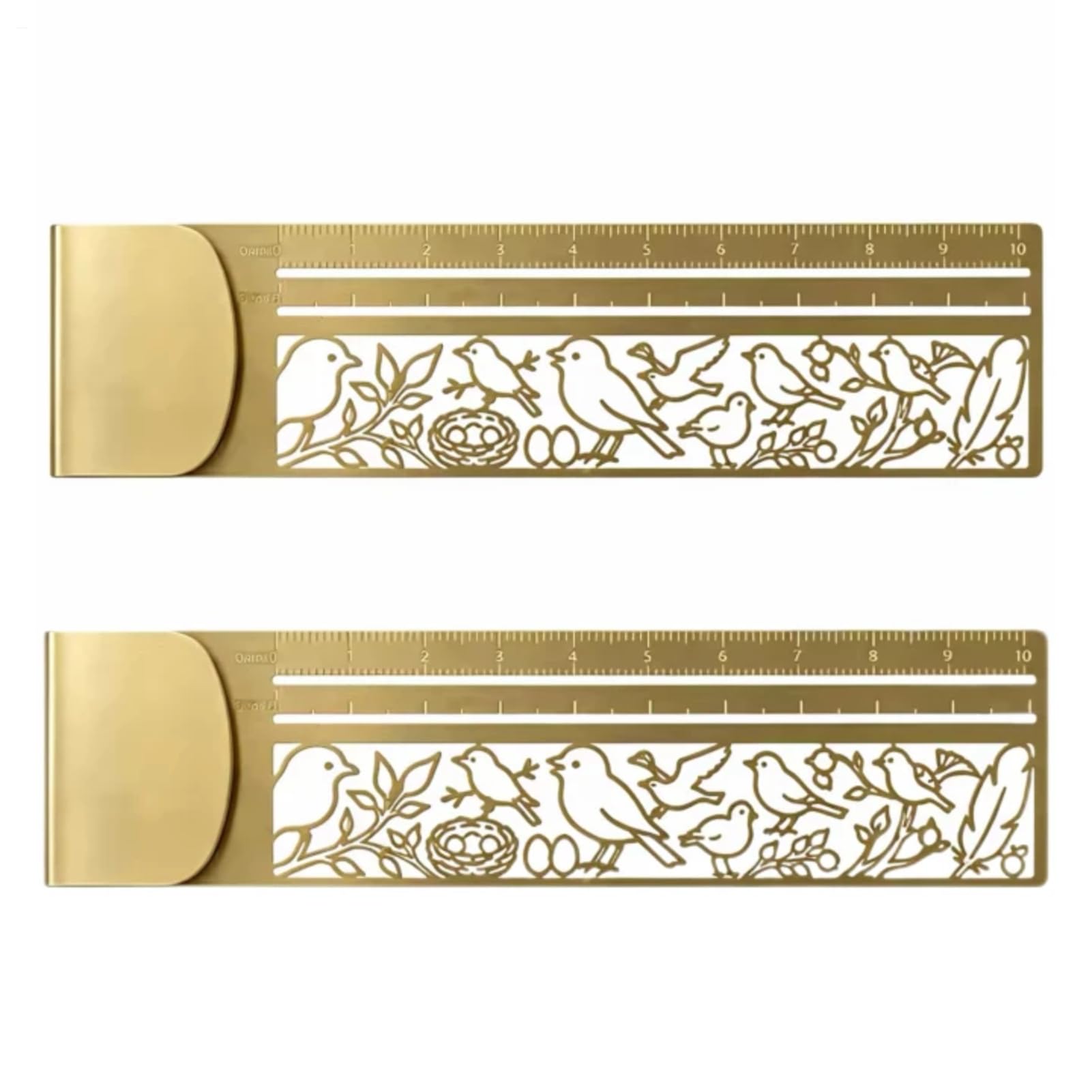 Brass Clip Ruler, 2PCS Cute Cat Ruler Stencils for Kids Adults (Bird)