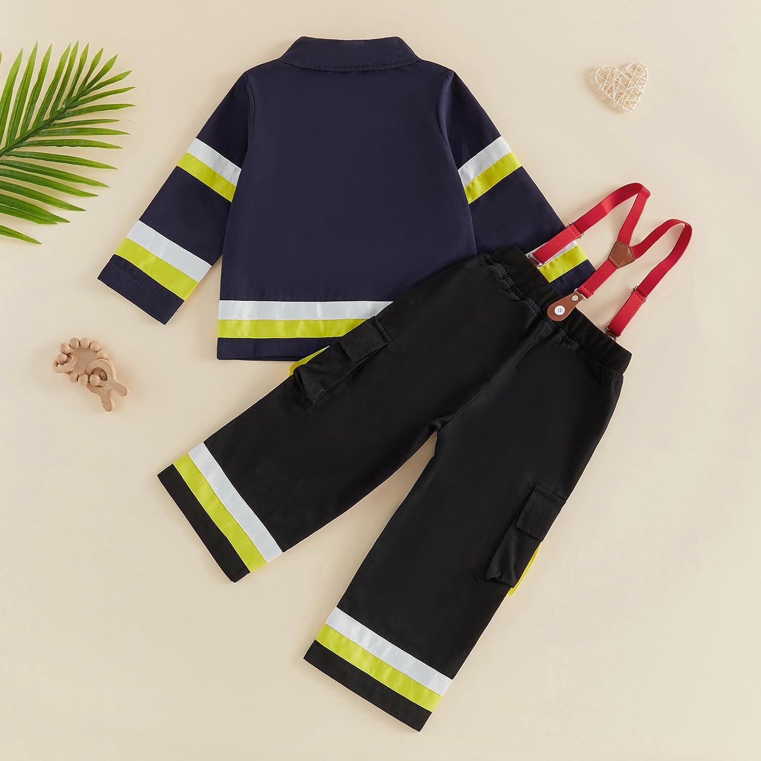 Thorn Tree Kids Firefighter Outfit Long Sleeve Jacket Suspender Pants Overalls Halloween Birthday Outfits Fall Winter Clothes
