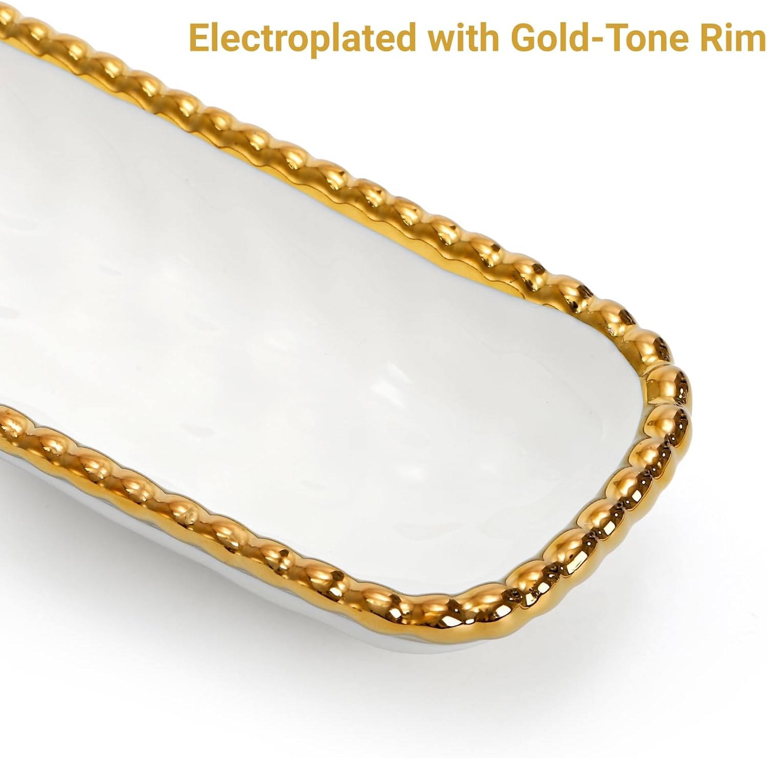 SOUJOY 2 Pack Porcelain Cracker Tray with Gold Pearl Edge, 14 Inch Rectangular Charcuterie Serving Platters, Dishwasher Safe Ceramic Cookie Plates for Cheese Ham Fruit, Perfect for Display Foods - Image 4