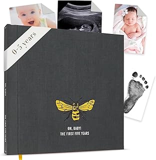 Savor | The First Five Years Baby Memory Book | Newborn Keepsake & Scrapbook Album for First Milestones with Photo Pages, Envelopes, & Labels | Gift for Pregnancy, Mother’s Day & Baby Shower (Bee)