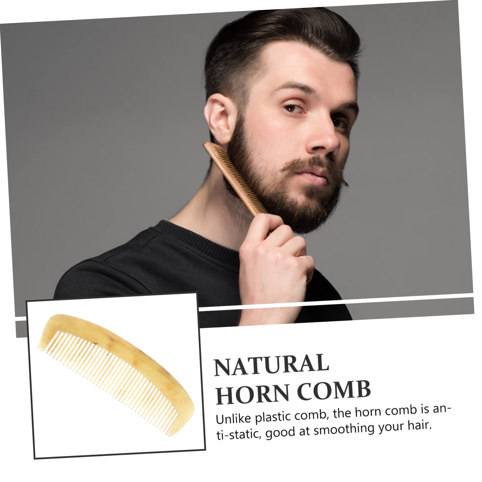 GALPADA Peine de Cuerno Antiestático Natural para Masaje del Cabelludo Peine Alisador para Cabello Grueso Liso Rizado y Herramienta de Peinado
