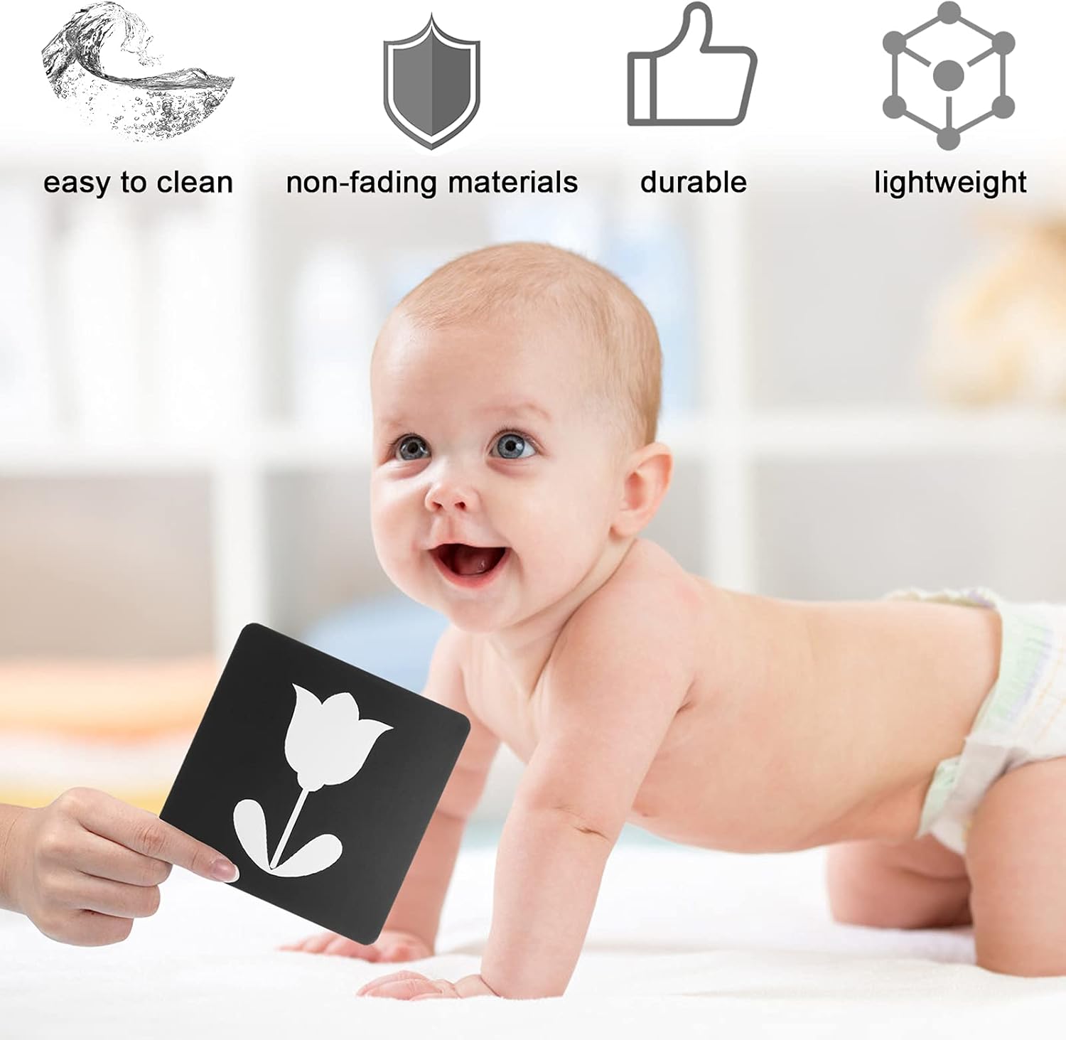 Black White Flash Cards for Infants, 48 Pictures Baby Books 06 Months