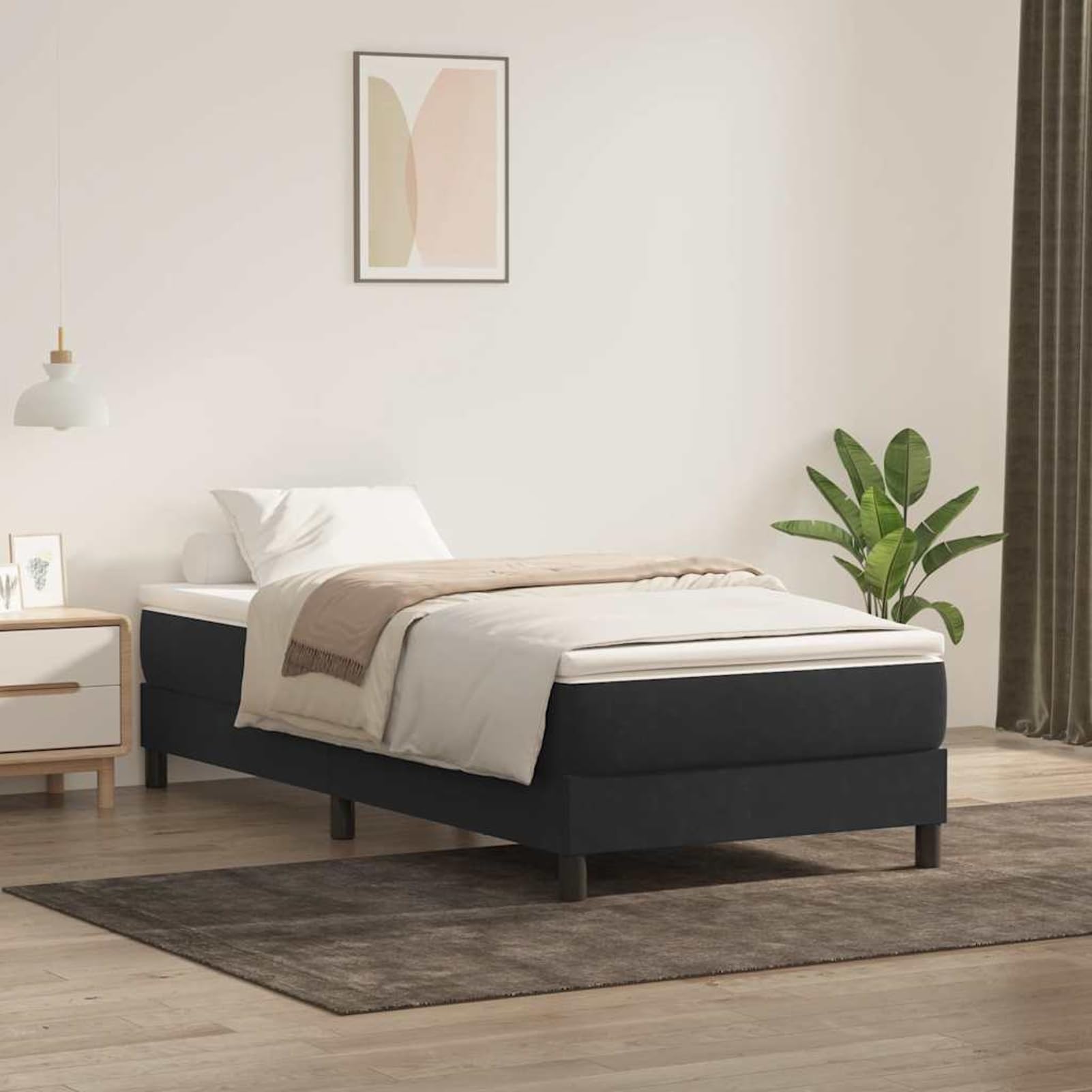 Homgoday Boxspringbett Schwarz Samt 213x103x25cm, Komfort für erholsamen Schlaf - Mit Lattenrost und stabilen Beinen Model3315815