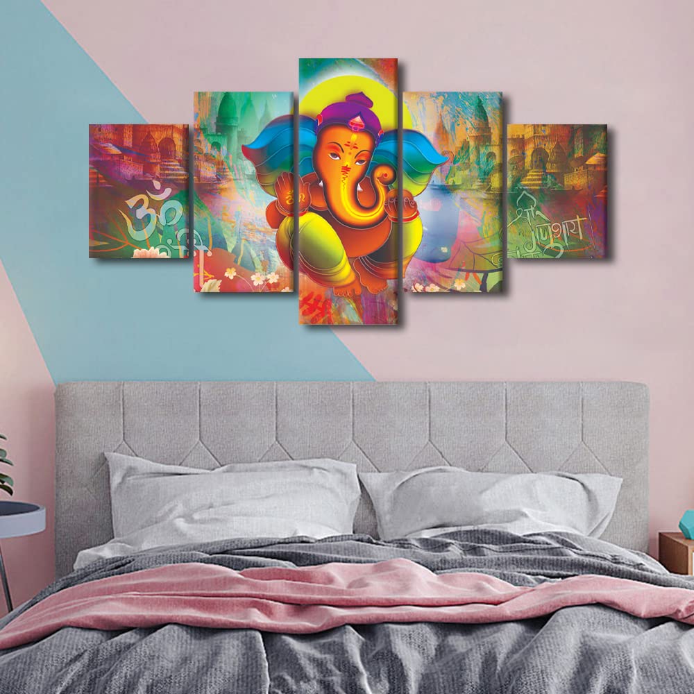 Amazon.com: 5 Panel Wall Art God Ganesha Canvas Paintings Office