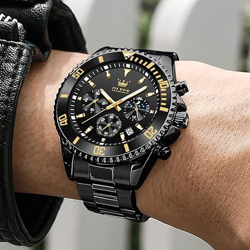 Miniatura 3 de OLEVS Relojes para hombre con fecha, relojes analógicos de acero inoxidable dorado y plateado prémium para hombre, bisel giratorio clásico para