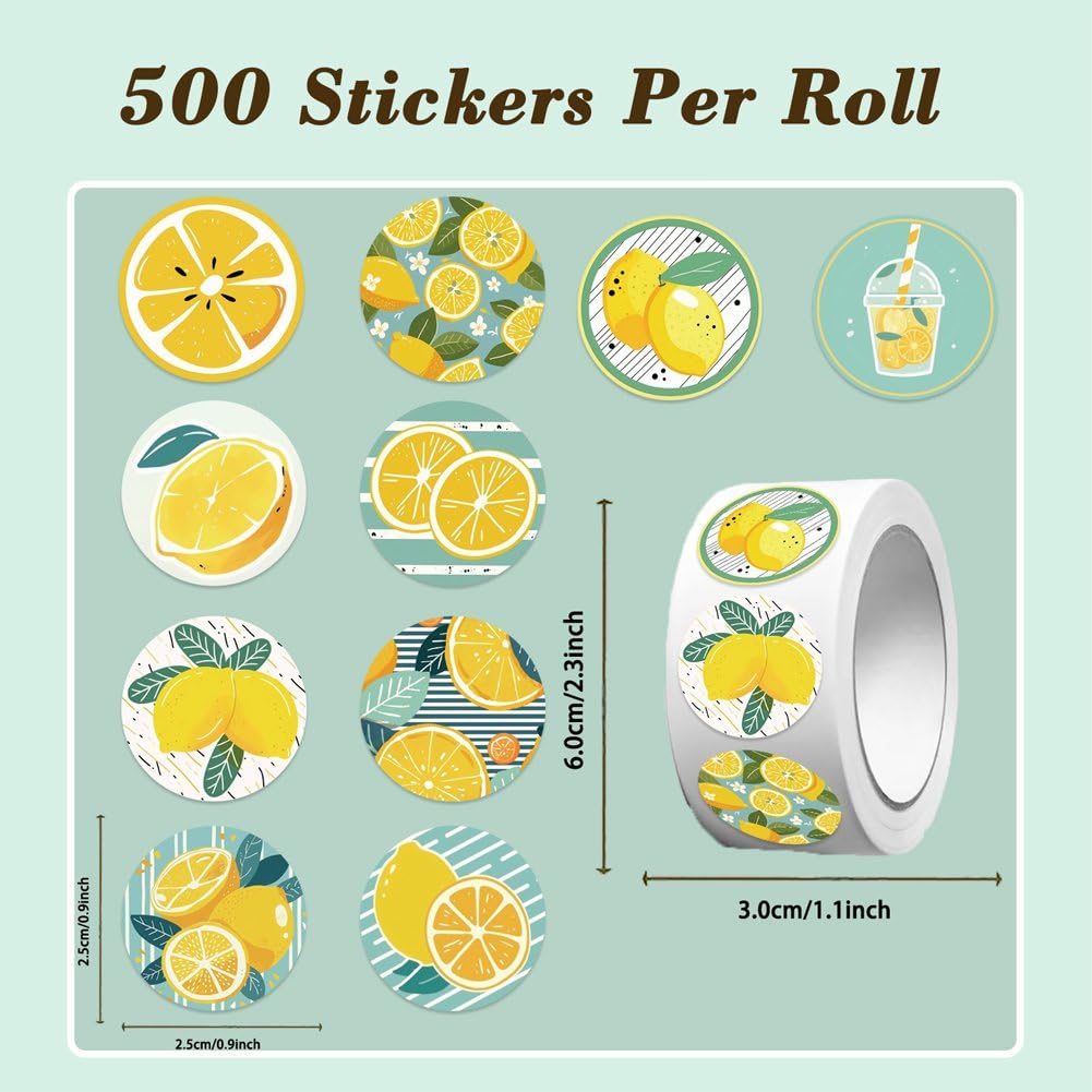 Rolka 500 naklejek z motywem cytryny z kreskówek, naklejki na pamiętnik, notatnik, scrapbooking, etykiety do nagród, twórczego hobby.