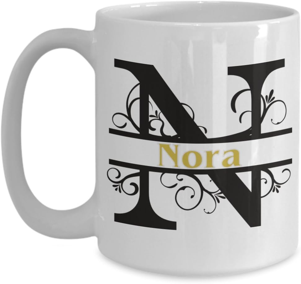 Nora Coffee Mug First Name Monogram Personalized Ceramic Tea Cup Gift Girl Woman Named Custom Novelty