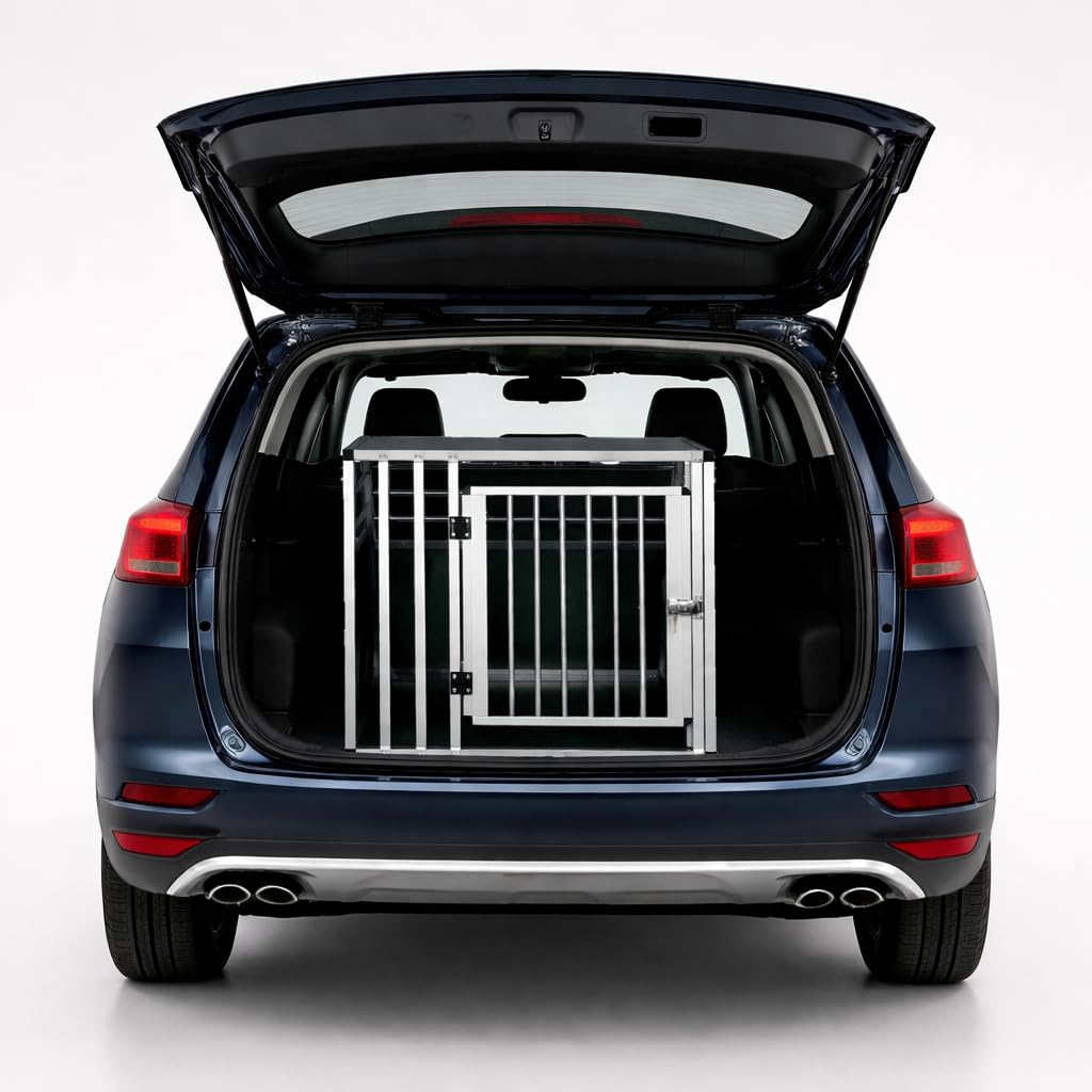 NK Transportín Perro Coche - Jaula para Perro con con Puerta y Cerradura, Ligera y Resistente, Diseño Compacto, Montaje Rápido y Sencillo, Fácil de Limpiar, Espacioso y Cómodo, Tamaño M