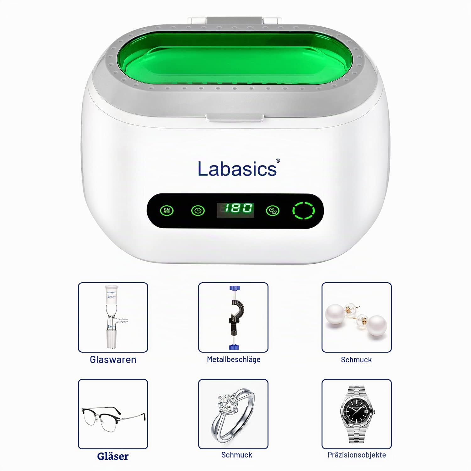 Labasics Ultraschallreiniger, Professioneller Kompakter Ultraschallreiniger mit Digitalem Timer für Laborinstrumente, 600 ml