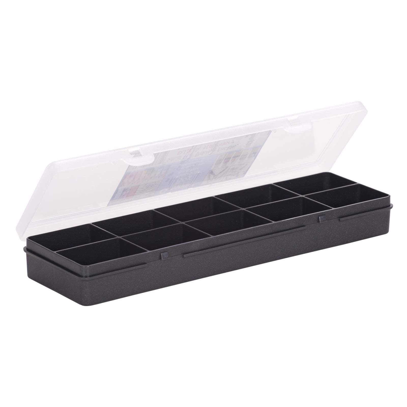 Wham4.03 Organizer Box with 10 Division, Graphite/Clear - 3.50H x 10W x 30D cm (Multi Color)