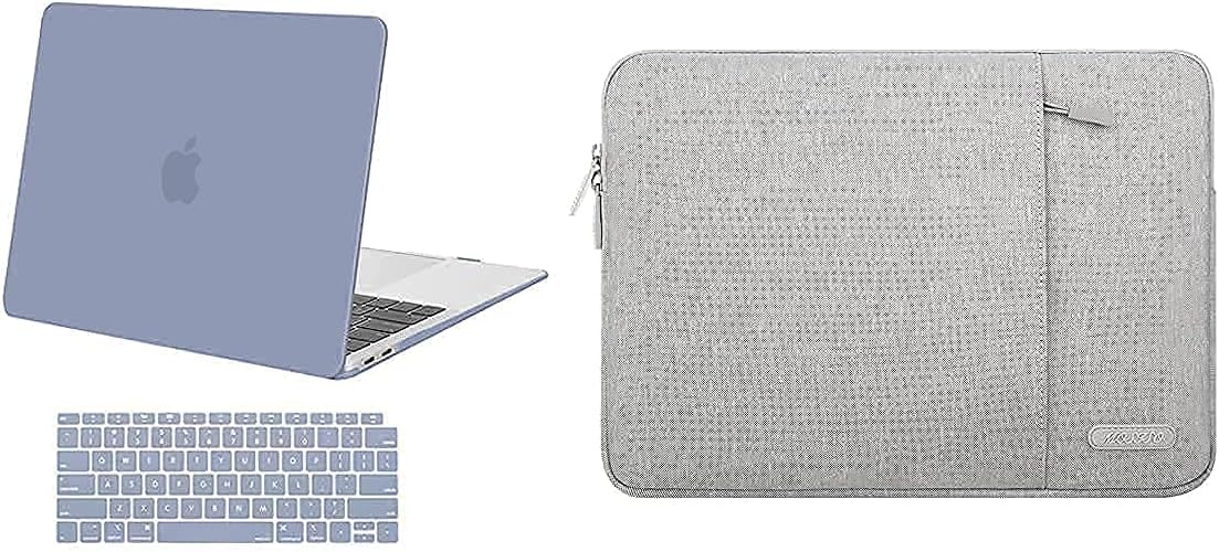 MOSISO Compatible with MacBook Air 13 inch Case 2020 2019 2018 Release A2337 M1 A2179 A1932 Retina Display with Touch ID & Vertical Sleeve Bag with Pocket, Lavender Gray & Gray