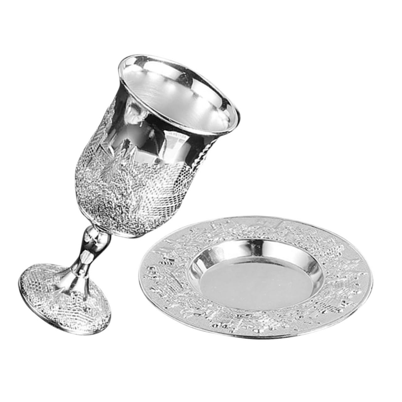 SOLUSTRE Ensemble de Coupe en Alliage de Zinc Design Délicat et Élégant Kiddouch Argenté pour Célébration de Pâque et Dîner de Shabbos