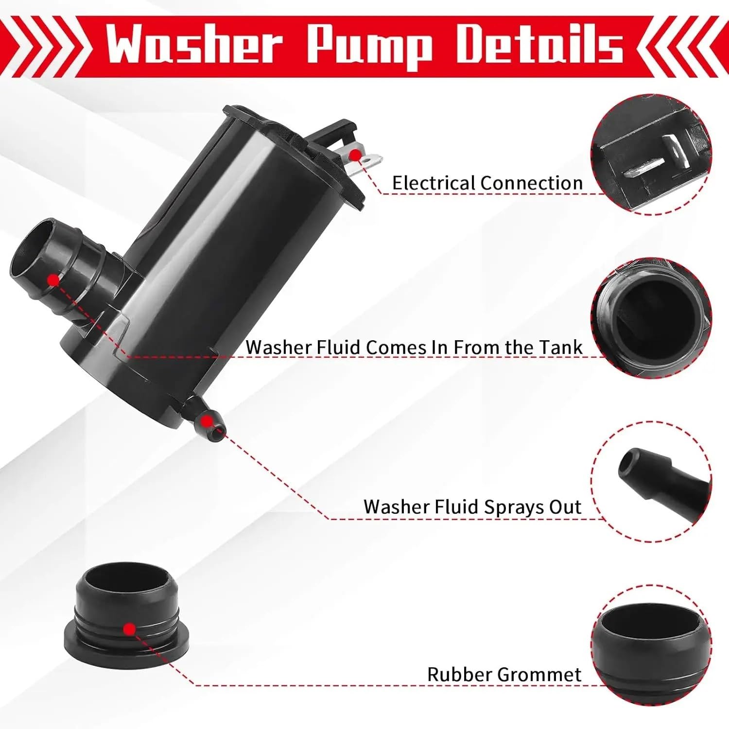 Bomba Limpiaparabrisa Bomba lavaparabrisas con ojal Bomba de Agua para Limpiaparabrisas | Con Acura Cl El Mdx con Rl Tl Tsx con Accord Civic Element con Insight con Odyssey