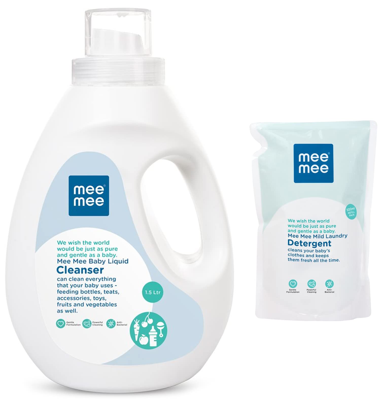 Mee Mee Anti-Bacterial Baby Liquid Cleanser (1.5 L - Bottle) & Mild Baby Liquid Laundry Detergent, 500ml-image-47