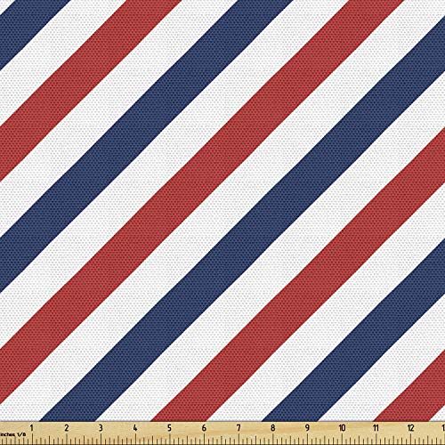 Image of Ambesonne Harbour Stripe Fabric by The Yard, Vintage Barber Pole Helix of Colored Stripes Medieval Contrast Design, Decorative Fabric for Upholstery and Home Accents, 5 Yards, Blue Red