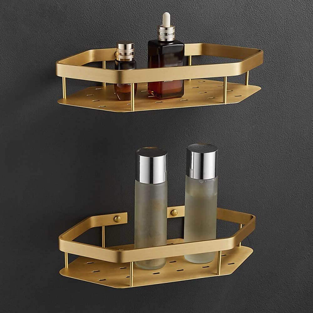 BAHELS Shower Caddy Creative Luxury Bathroom Shelf Bath Shower Shelf Total Brass Brushed Gold Bathroom Corner Shelf Wall