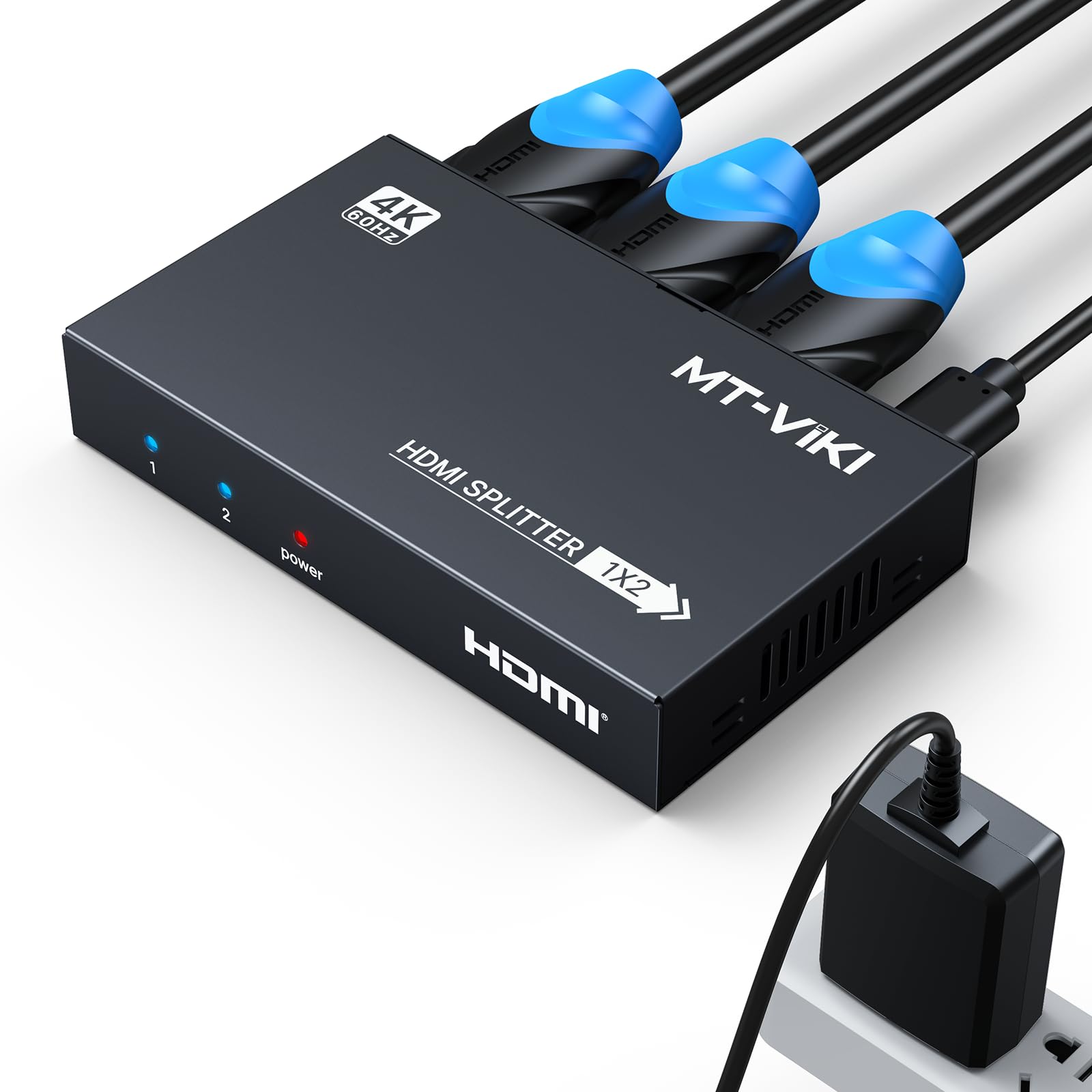 MT-VIKI 1x2 2.0 HDMI Splitter 1 in 2 Out, 4K@60Hz HDMI Duplicator/Distributor HDR Support EDID HDCP 2.2 RGB 4:4:4 18Gbps-Adapter Included (2 Ports)