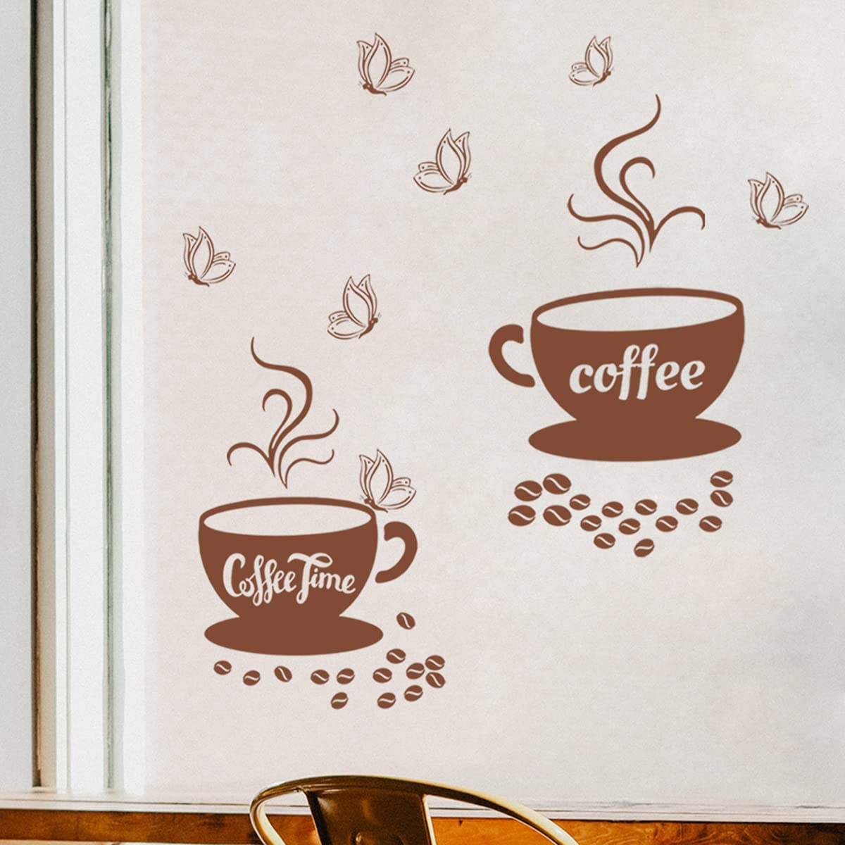 Creative Coffee Cup Pattern Wall Stickers Cafe Living Room Decor Cabinet Art English Home Decoration Self-Adhesive Wallpaper-148155