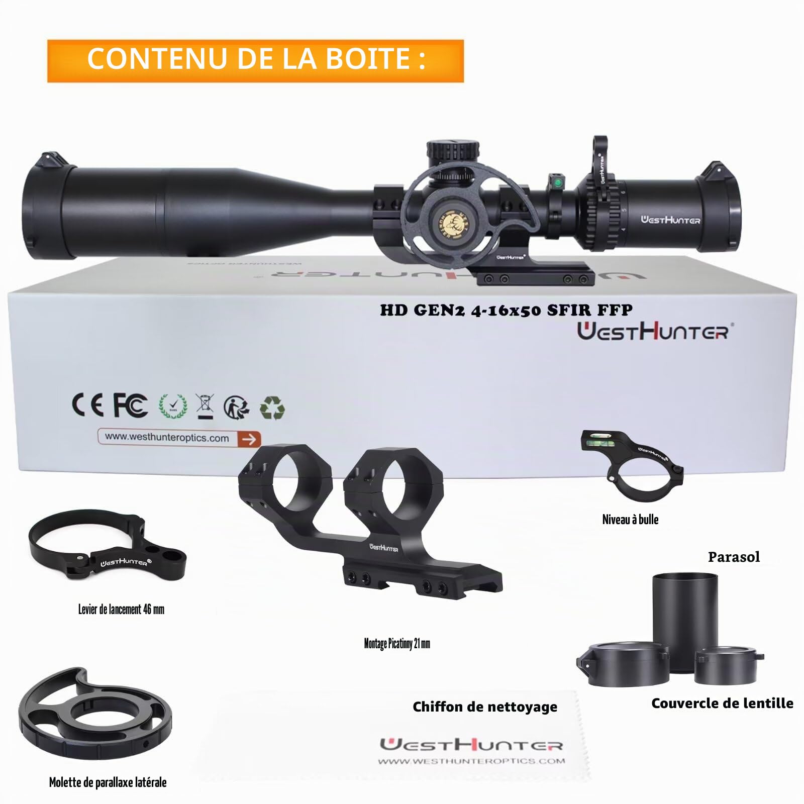WestHunter HD GEN2 SFIR FFP Viseur télescopique de précision, tube 30 mm, grille éclairée enregistrée, 1/10 mile, zéro stop, tir sportif - Indiqué uniquement pour les activités sportives