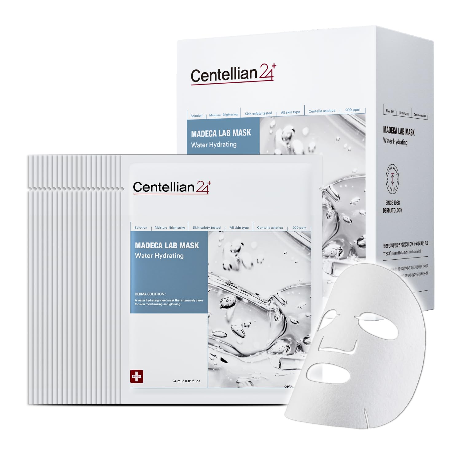 CENTELLIAN 24 Madeca Mask (Water Hydrating, 20pc) - Face Mask Sheet for Deep Hydration, Sun Damage with Centella Asiatica, TECA, Niacinamide, Ceramide. Korean Skin Care for Men Women by Dongkook.