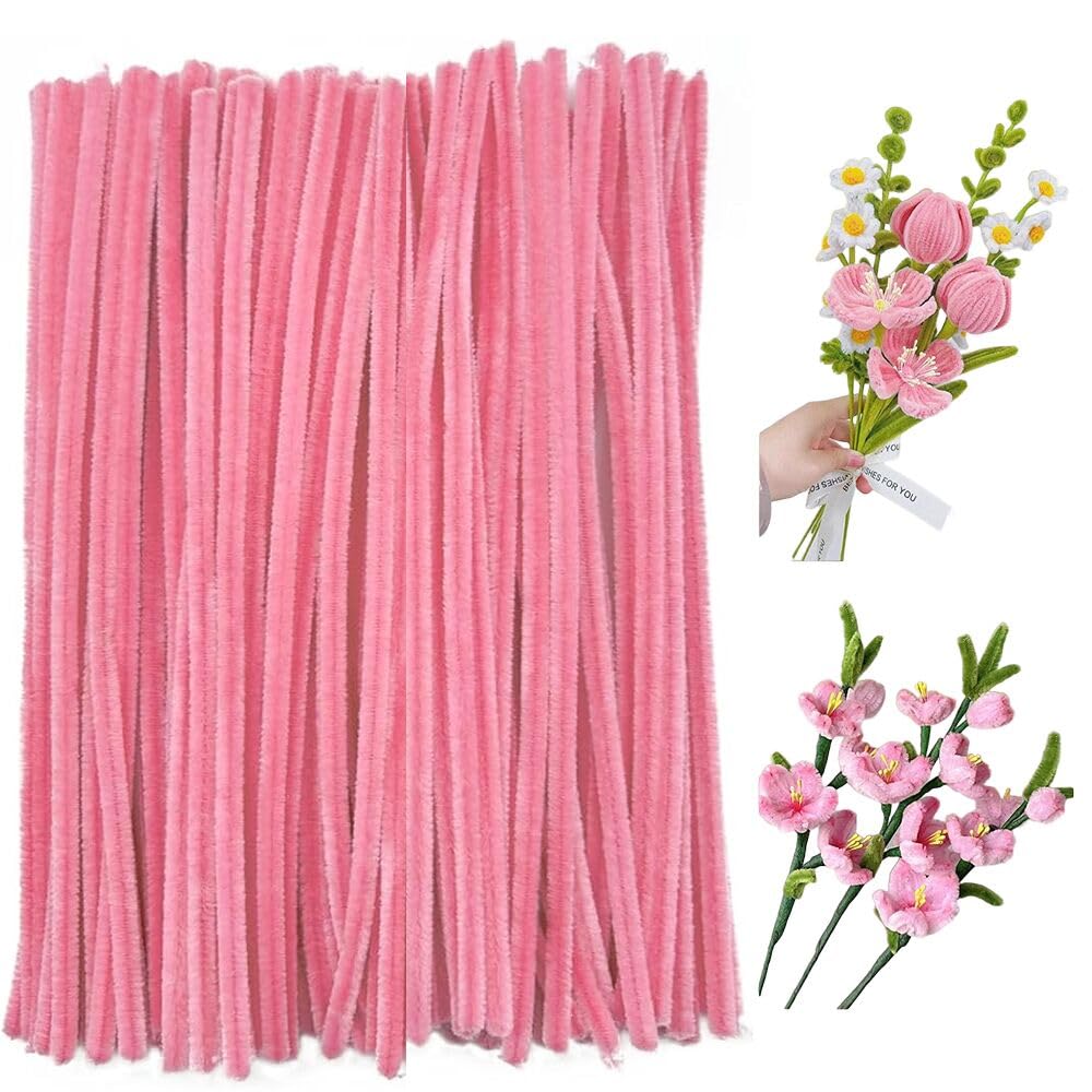 100 Pieces Pipe Cleaners Chenille Stem, 30cm Pastel Pink Color Pipe Cleaner Set for Easter Spring Flowers DIY Arts Crafts Decorations, Chenille Stems Pipe Cleaners (Pink)