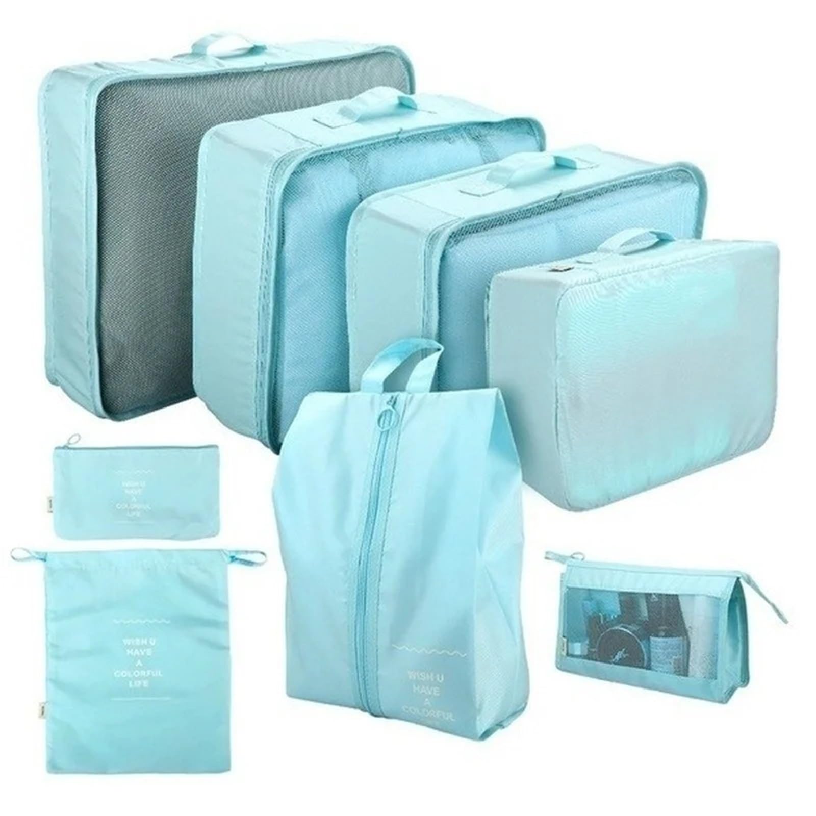 8PCS/Set Organizer Bags For Travel Accessories Luggage Suitcase Waterproof Bag Clothes Storage for Suitcases(Light blue)