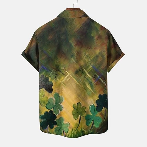 Miniatura 4 de Camisa del día de San Patricio para hombre, con botones, divertida, trébol, trébol, manga corta, camisas casuales