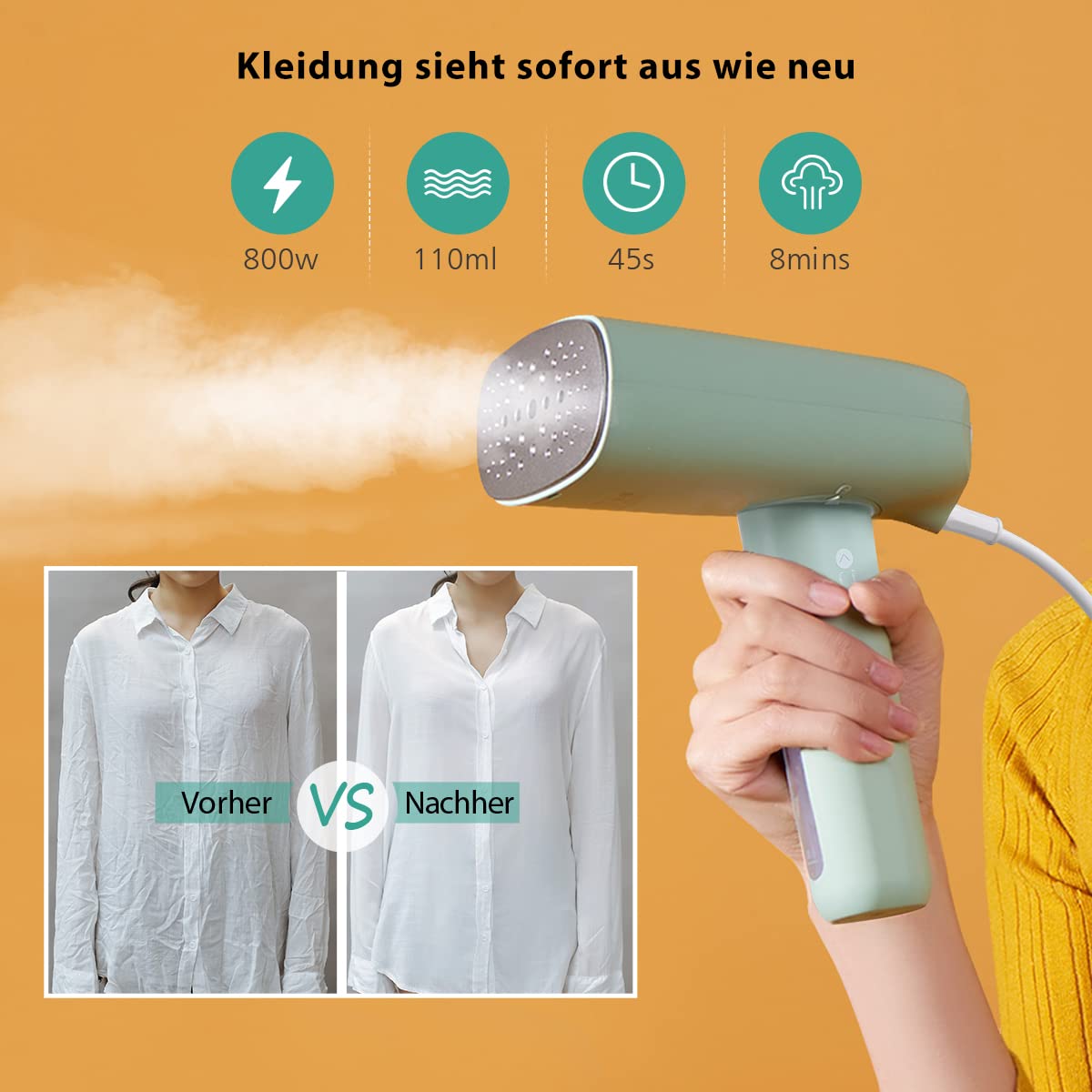 HOMEASY Reise-Dampfglätter Dampfbürste mit 110 ml Wassertank 800W Schnelle Erwärmung für Alltag und Reise