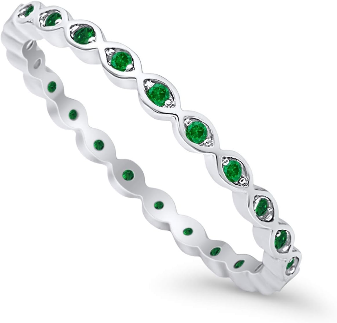 Blue Apple Co. 2mm Full Eternity Stackable Band Ring 925 Sterling Silver Choose Color