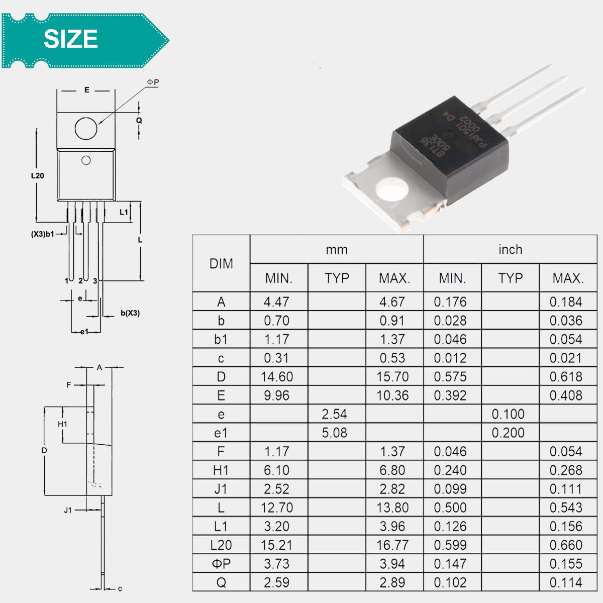 Youmile 20 Stück BT136-600E Triac Thyristor – 4A/600V, TO-220AB, Mit Kühlkörper & Schrauben