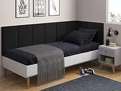 Cabeceira em L para Cama Box Solteiro Proteção Lateral Estofada - Preto Suede