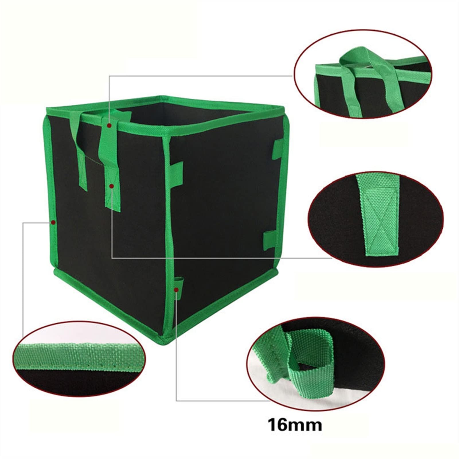 Paquete de 6 Bolsas de Cultivo cuadradas, Bolsas de Tela Gruesa con Asas, recipientes for macetas de jardín for el Cultivo de Flores y Verduras, Verde (Blanco : Verde, Size : 25x25x25cm(4gal))