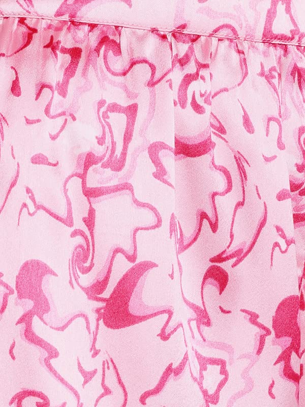 Image of Clovia Women's Satin Tie- Dye Print Button Down Shirt & Shorts Set in Pink
