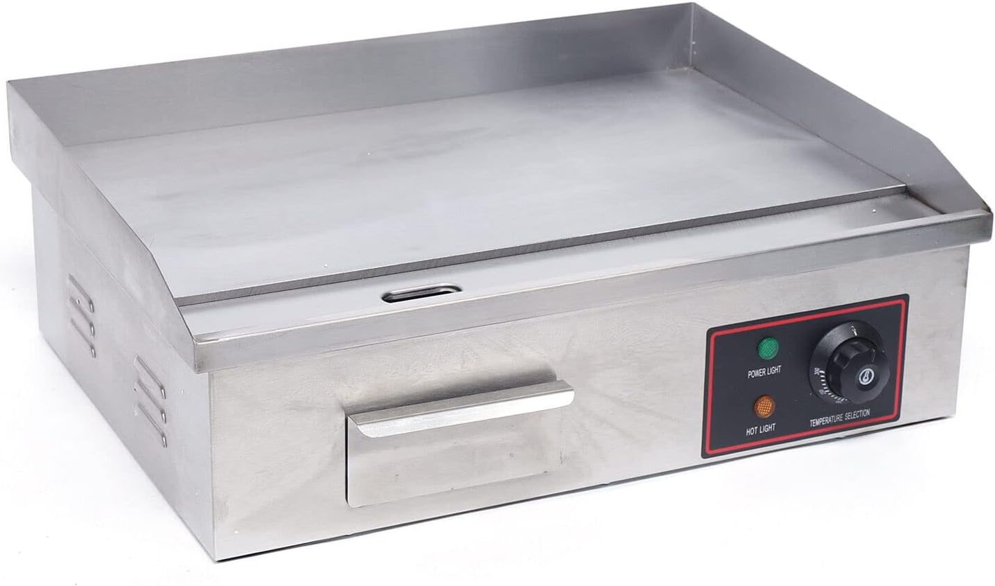 Commercial Electric Griddle 110V 3000W Electric Flat Top Griddle Non-Stick Teppanyaki Grill, 21'' x 12'' Cooking Plate, Stainless Steel Restaurant Electric Countertop Griddle Tabletop Grill