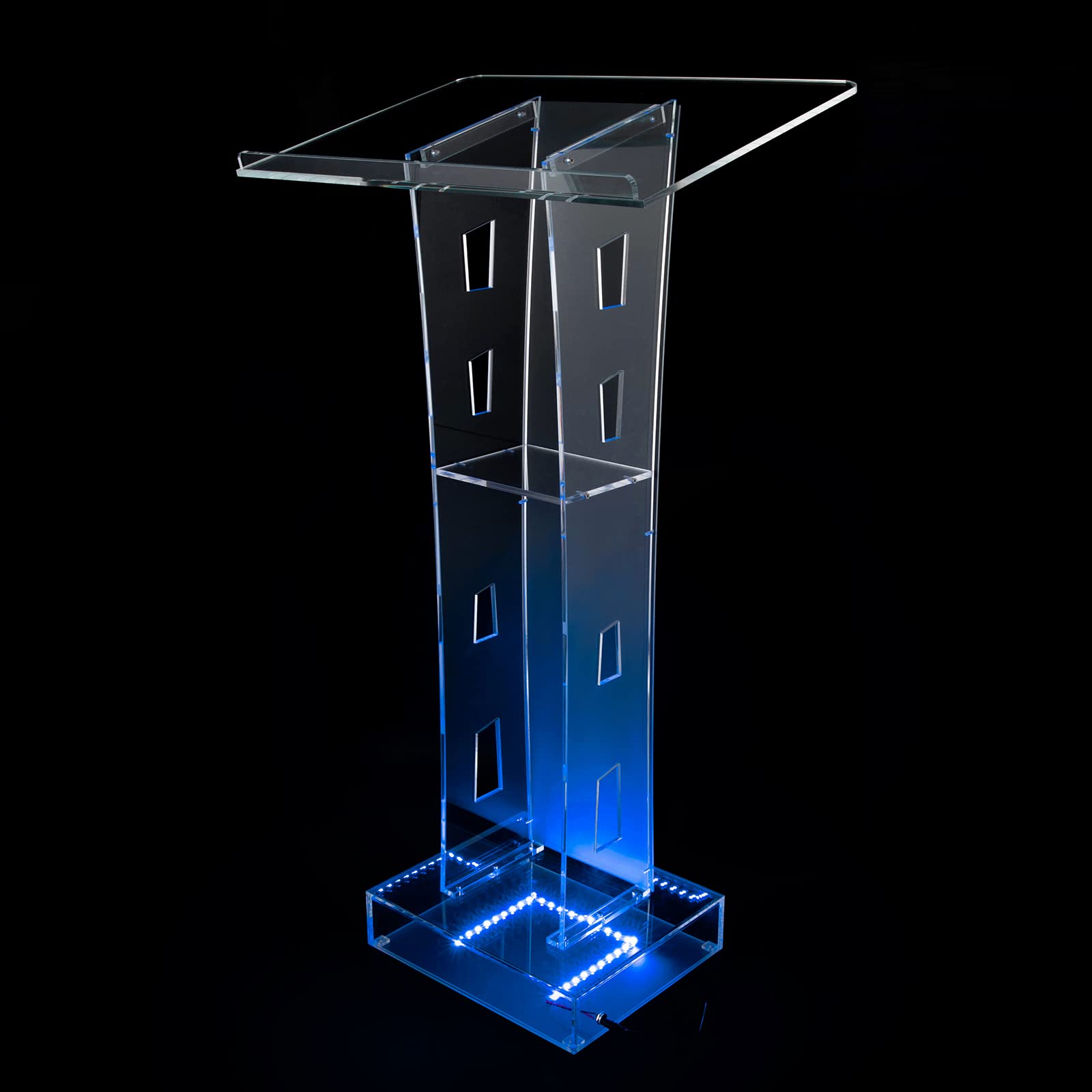 Podium en verre acrylique transparent de 103 cm de haut - Pupitre LED en verre acrylique