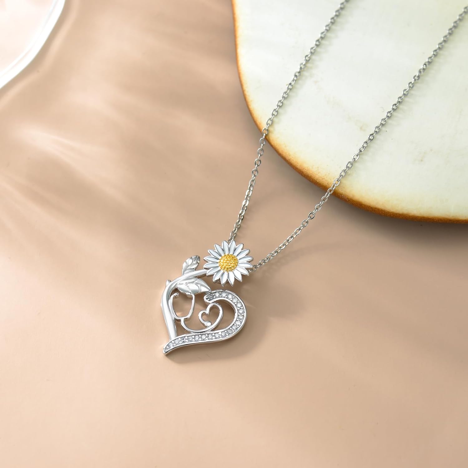 925 Sterling Silver Stethoscope Necklace for Women Flowers and Stethoscope Pendant Necklace Nursing Theme Jewelry Nurses Day Christmas Gift for Nurses Doctors - Image 6