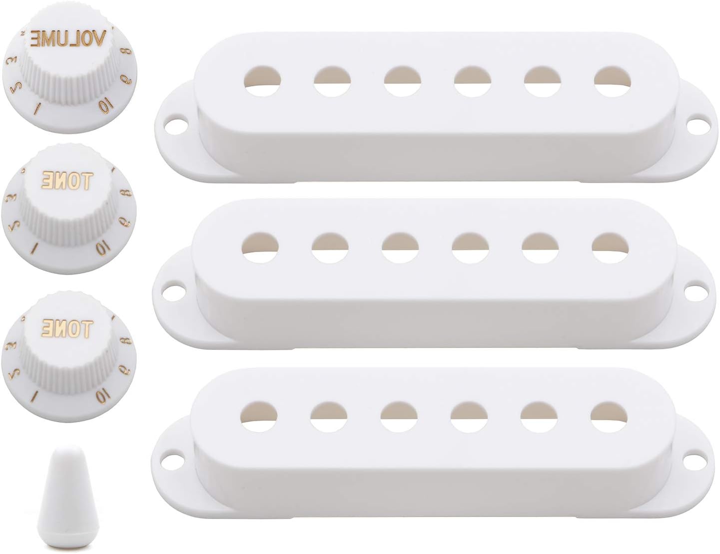 Strat 48/50/52mm Guitar Pickup Cover Holder Single Coil Volume Tone Knob Switch Tip Set for Fender Stratocaster ST White