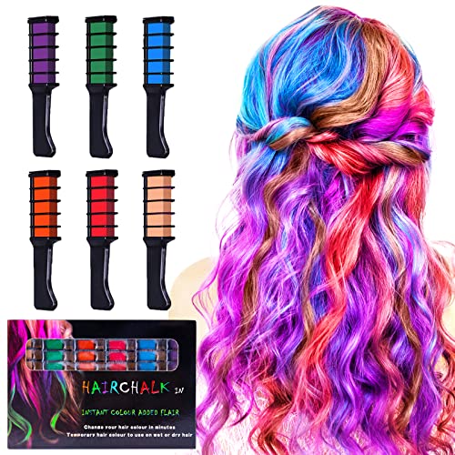 Craie à Cheveux, 6 Couleurs Craie de Couleur de Cheveux Temporaire Halloween Anniversaire Noël Cosplay et Bricolage, Cadeau pour Filles Enfants Ados Cover