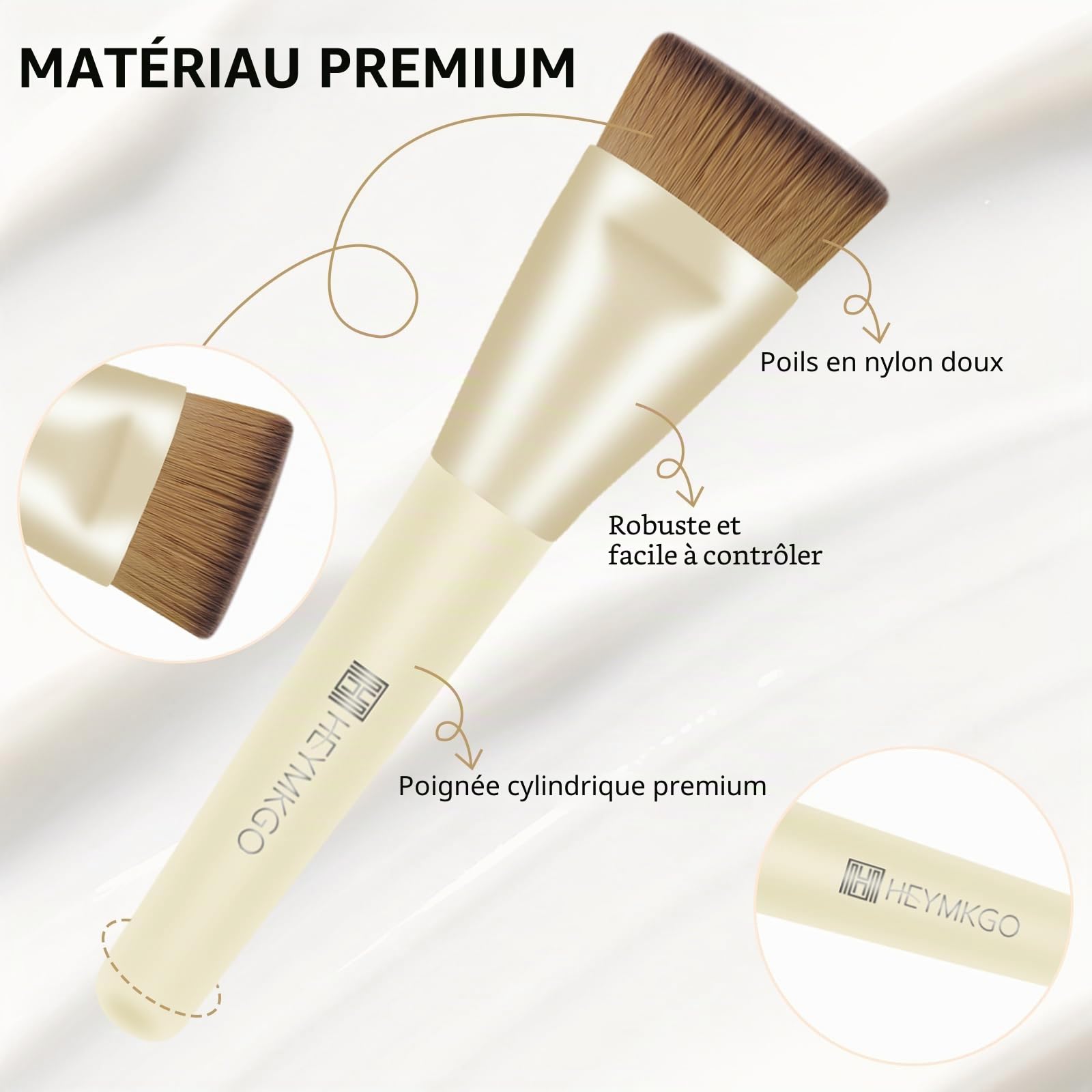 HEYMKGO Set de pinceaux de maquillage 16 pièces avec sac en velours, pinceaux professionnels pour fond de teint, correcteur et visage avec poignée en bois - Set complet pour maquillage parfait