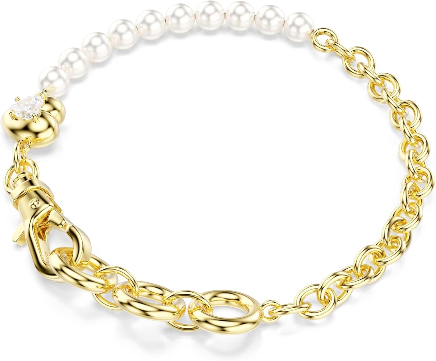 Swarovski Idyllia bracelet, Crystal pearl, White, Gold-tSwarovski One plated