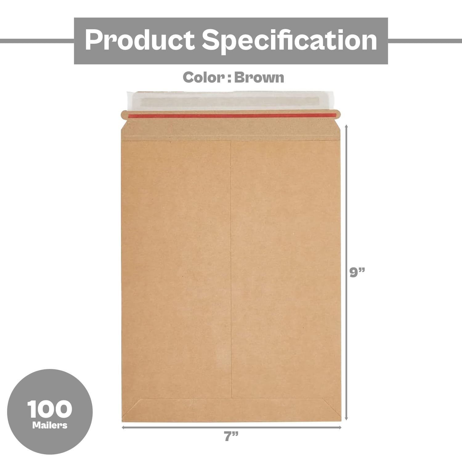 PackagingSuppliesByMail Stay Flat Kraft kartonowa samouszczelniająca się z zakładką łezki, grubość 28 szt., brązowa, 18 cm x 22,9 cm (100 sztuk)