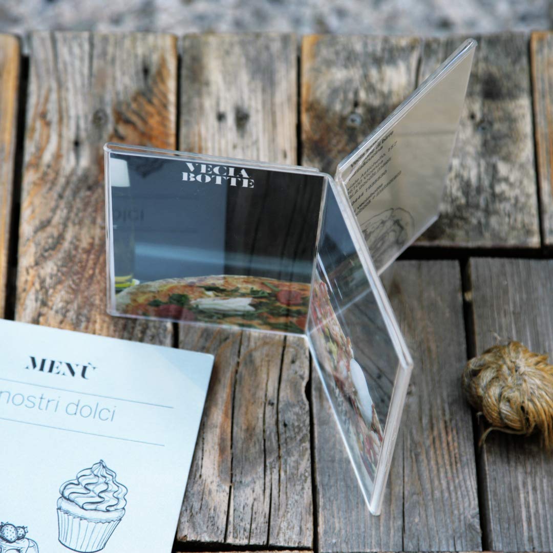 Danieli | Kit da 5 pezzi Espositore Porta Menu da Tavolo 6 posti - formato A6-1/3 di A4 e A5 | Porta Avvisi da Banco in Acrilico Trasparente (A6)