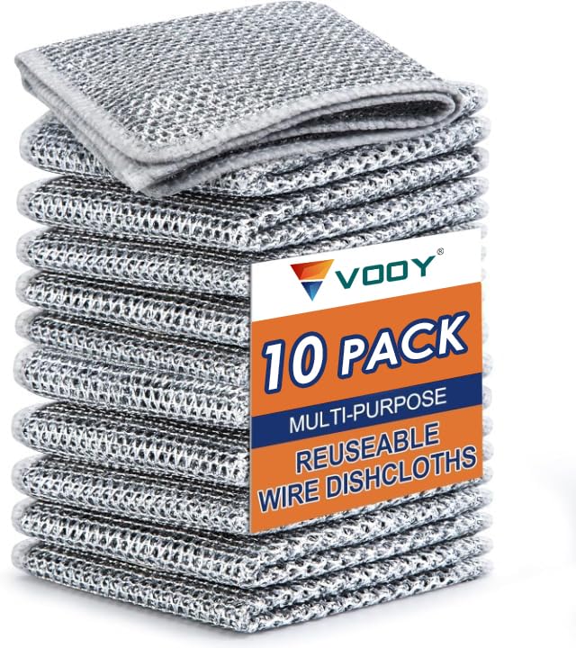 VOOY 10 Pack Non-Scratch Wire Dishcloth, Multipurpose Wire Dishwashing Rags for Wet and Dry, Easy Rinsing, Reusable, Wire Cleaning Cloth for Kitchen, Sinks, Pots (Silver, 10) (B0D4YVS3V1) Amazon Price History, Amazon Price Tracker