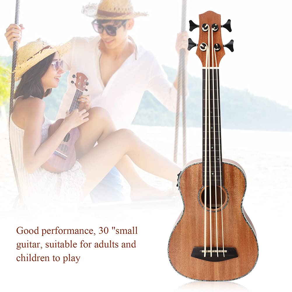 Ukulele Basso Elettrico, Sapele Ubass da 30 Pollici per Professionisti Principianti con Pickup per Adulti e Bambini, Alimentato a Batteria CR2032 (non inclusa)